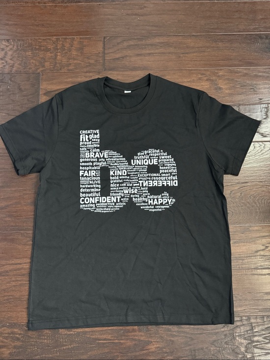Tops - NWOT Women's Black Graphic T-Shirt with Positive Word Art